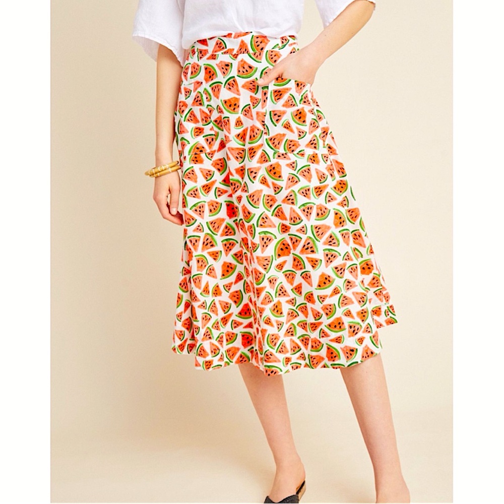 🍉 New Anthropologie Watermelon Skirt 52 Conversations Whimsy Colloquial New